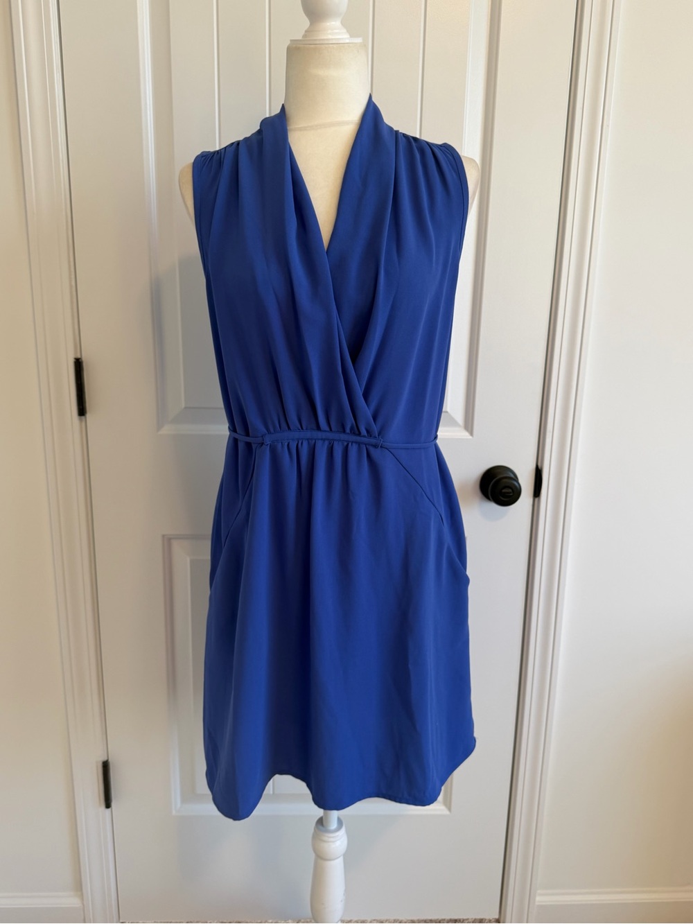 Maurices Size Medium Cobalt Blue Draped V-Neck Dress with Waist Tie